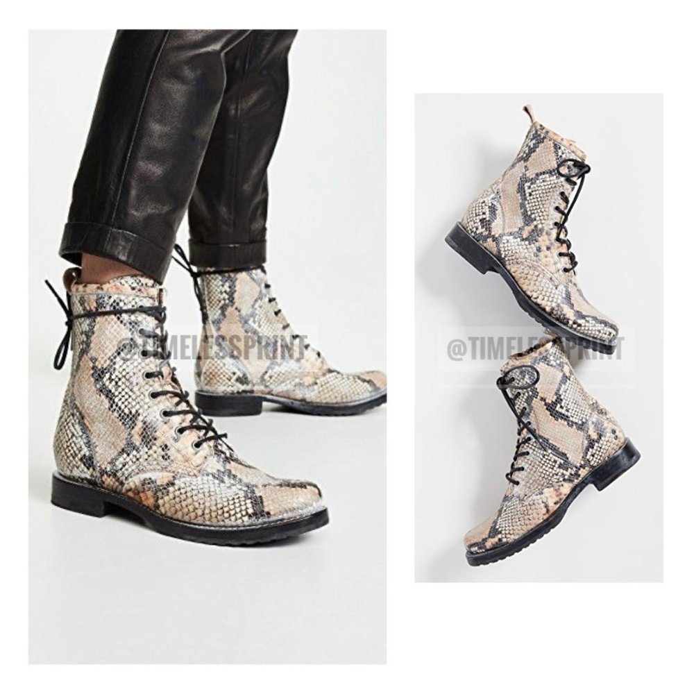 Frye Snakeskin Embossed Leather Combat Boots